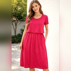 J.Jill Button Back Tiered Red Stenchy Dress Women M